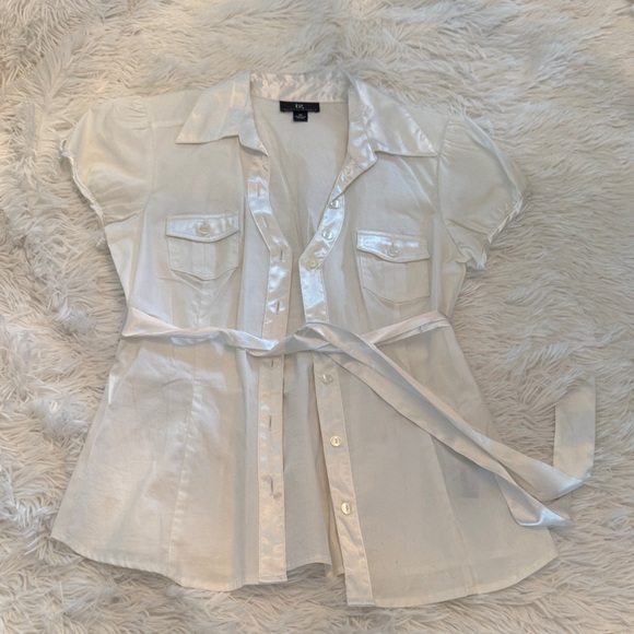Iz Byer Tops - Max Studio Cream Button-Down Shirt with Sash